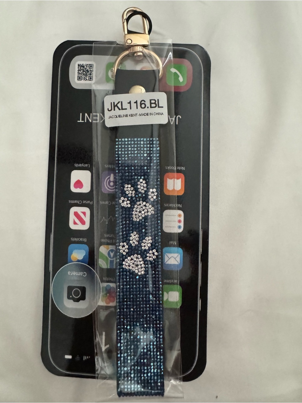 Blue Crystal Paw Print Phone Wrist Strap